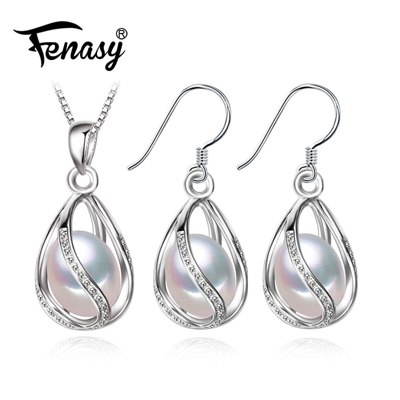 flower Pearl Jewelry Set,natural Pearl Pendant Necklace and stud Earrings,Natural earrings for women,wedding jewelry