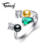 pearl cute ring 925 Sterling Silver Ring cultured genuine Real Pearl Rings For Women Wedding Emerald Ring