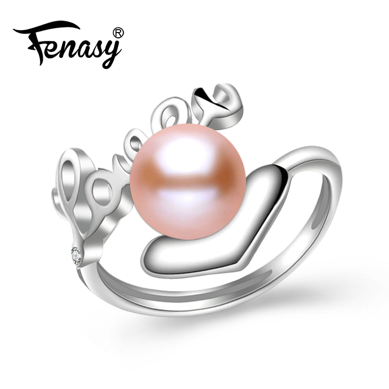 love pink beads,natural pearl rings for women,love ring 925 Sterling Silver heart Ring best friends