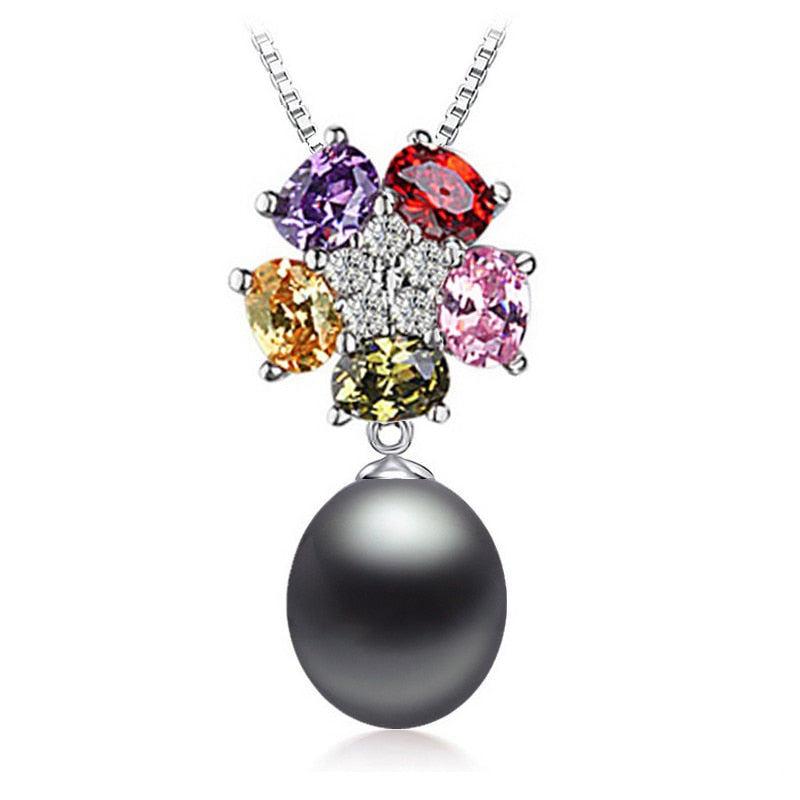 pearl jewelry Pearl necklace bohemian black White pearl jewelry bijoux femme necklace women Multicolored gems