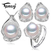 s925 Sterling silver Pearl Jewelry Sets for Women party Pearl Necklace/Earring/Rings Shell design Jewelry Set