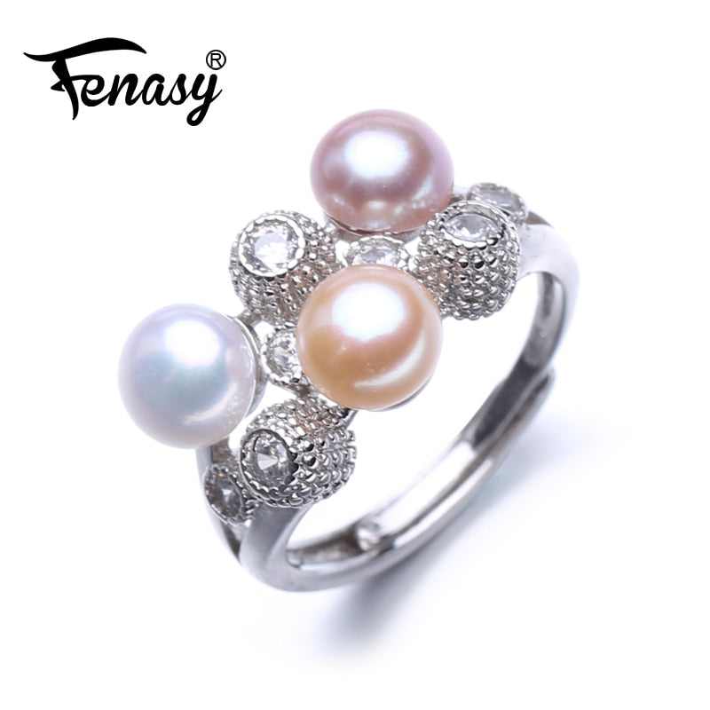 trendy 925 sterling silver ring three pearl rings for women anniversary birthd mother's d party idea gift