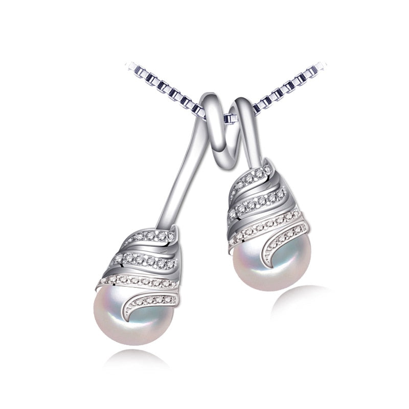 wedding engagement Pearl Jewelry necklaces & pendants double beads pendant female 925 silver necklace for women