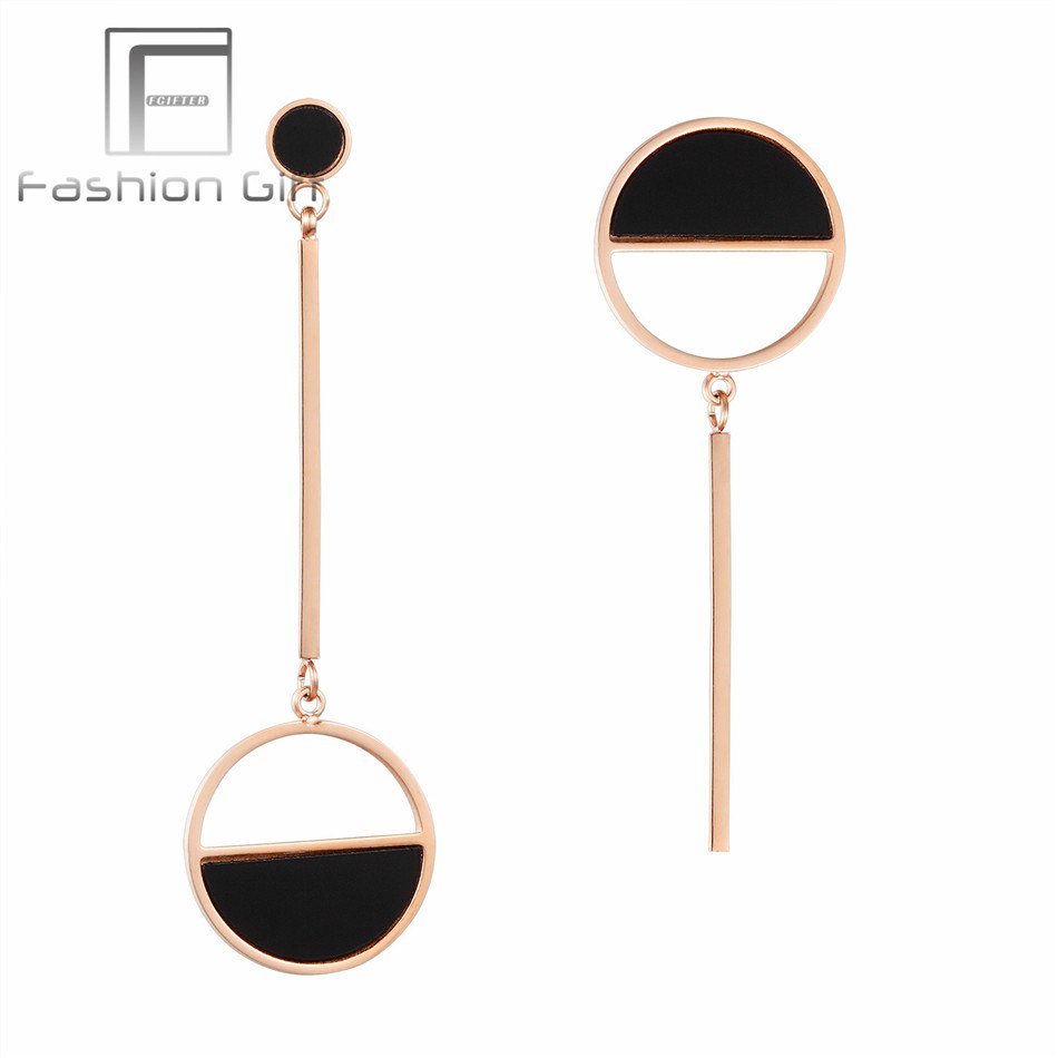 Trendy Black Pearl Feather Earrings for Women Rose Gold Color Stainless Steel Stud Earring Female Earrings Korea Jewelry