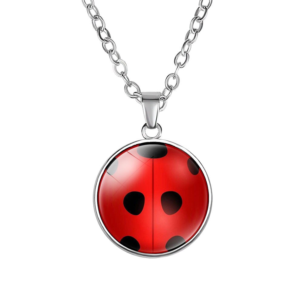 FIMAODZ Cute Cartoon Ladybird Insect Chain Necklace Glass Round Cat Paw Print Alloy Pendant Necklaces Kids Girl Cosplay Jewelry