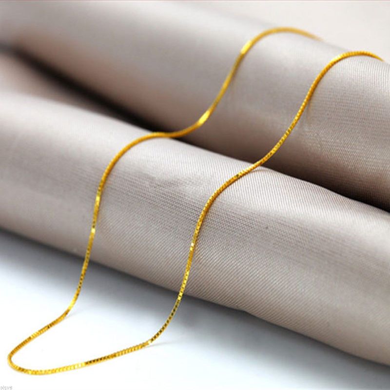 FINE Solid 18K Yellow Gold Necklace 0.5mm Women Box Link Chain Au750 18inch