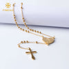 FINE4U N108 Jesus Christ Crucifix Necklace For Women 316L Stainless Steel Long Rosary Beads Necklace Virgin Mary Heart Necklaces