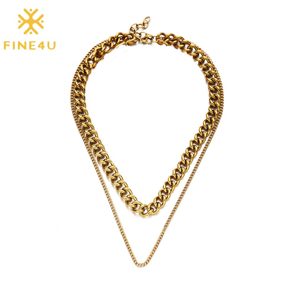 FINE4U N772 Multilayer Cuban Chains Punk Choker Necklace Layered Choker Necklaces Accessory for Hip Hop Lovers