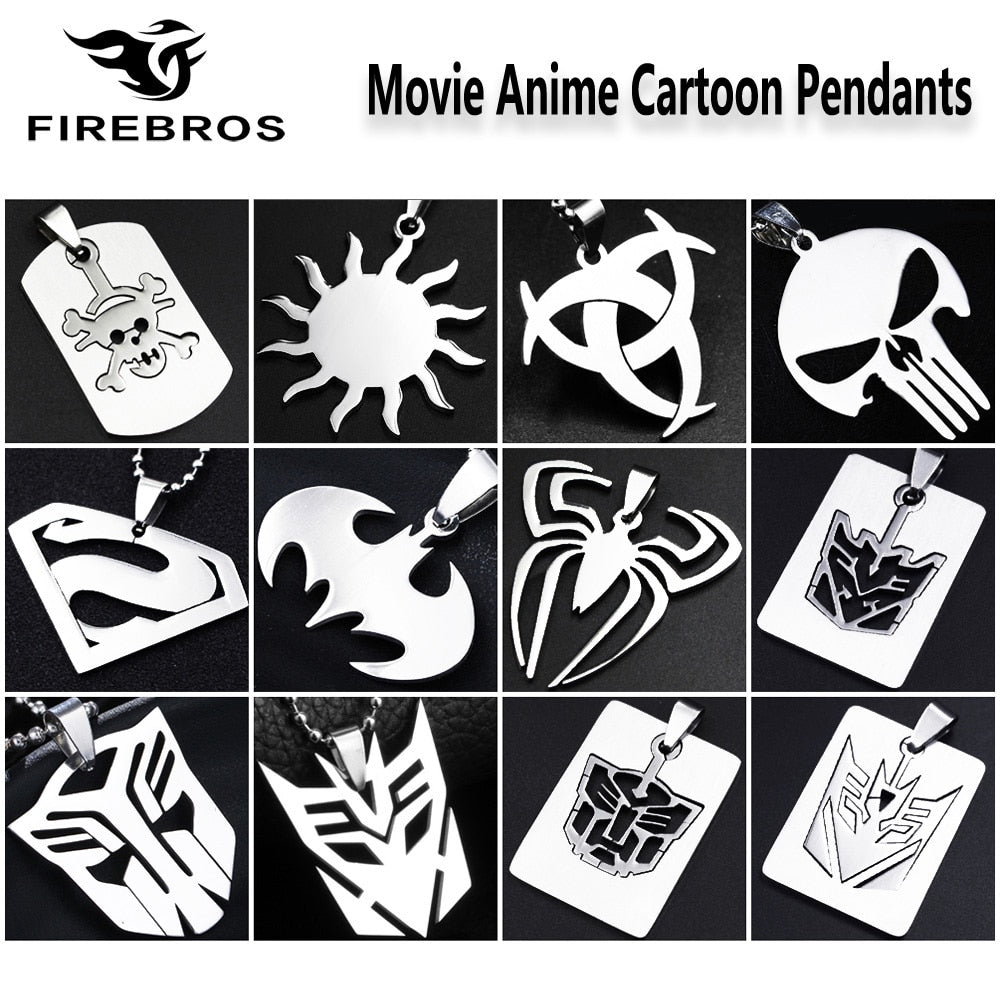 FIREBROS 20/24" Chain Silver Color High Polish 316L Stainless Steel Movie Anime Pendant Necklace Men Jewelry Kids Boy Girl Gift