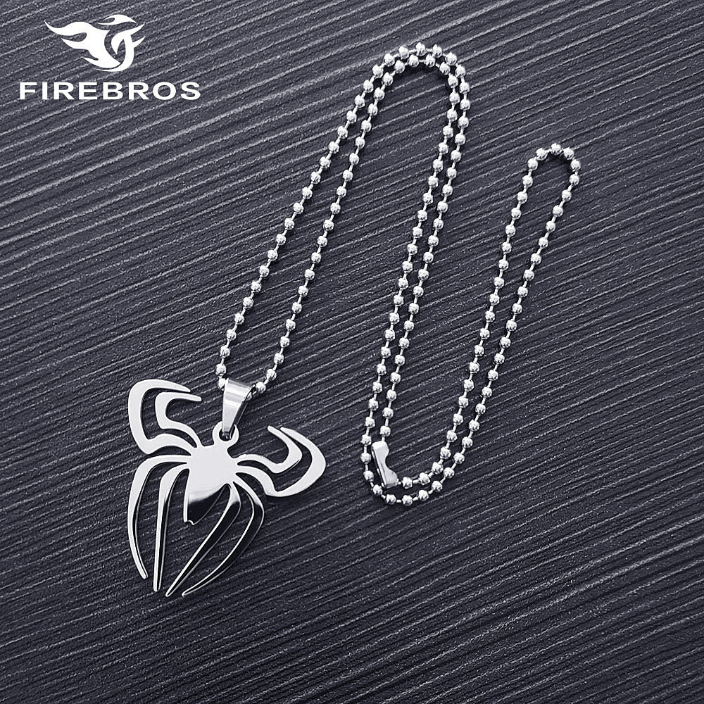 FIREBROS 20/24" Chain Silver Color High Polish Stainless Steel Spider Pendant Movie Anime Necklace Men Jewelry Kids Boy Gift