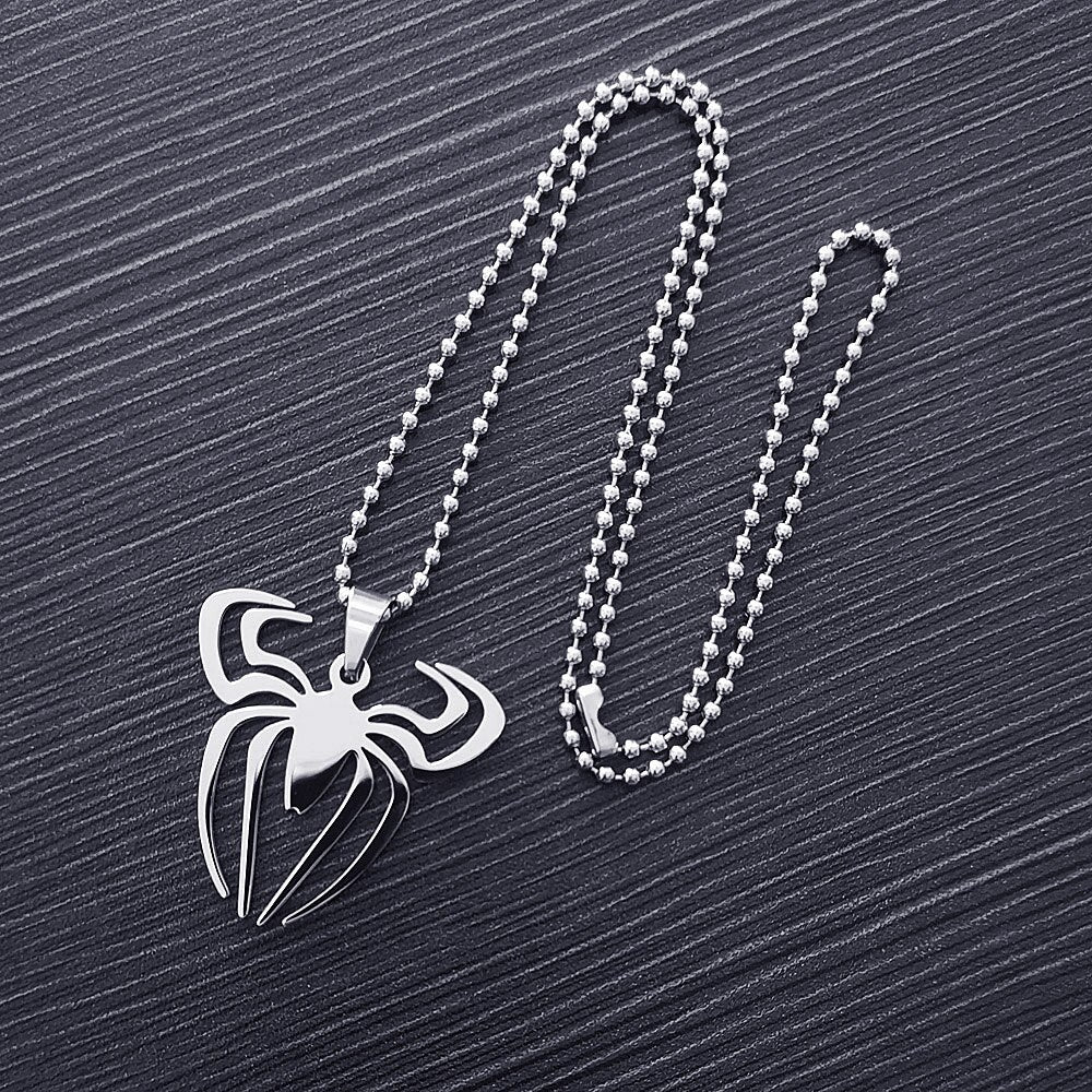 FIREBROS 20/24" Chain Silver Color High Polish Stainless Steel Spider Pendant Movie Anime Necklace Men Jewelry Kids Boy Gift