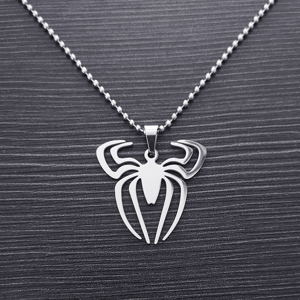 FIREBROS 20/24" Chain Silver Color High Polish Stainless Steel Spider Pendant Movie Anime Necklace Men Jewelry Kids Boy Gift