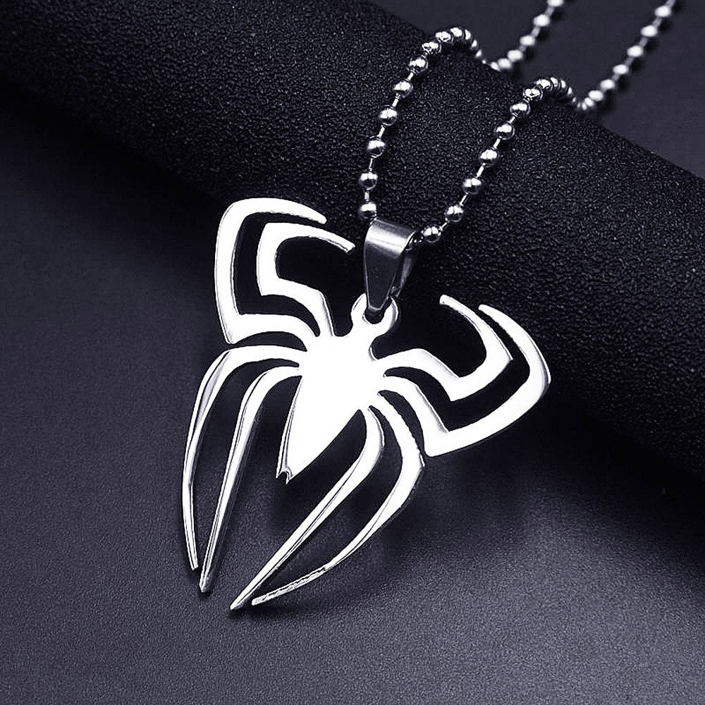 FIREBROS 20/24" Chain Silver Color High Polish Stainless Steel Spider Pendant Movie Anime Necklace Men Jewelry Kids Boy Gift