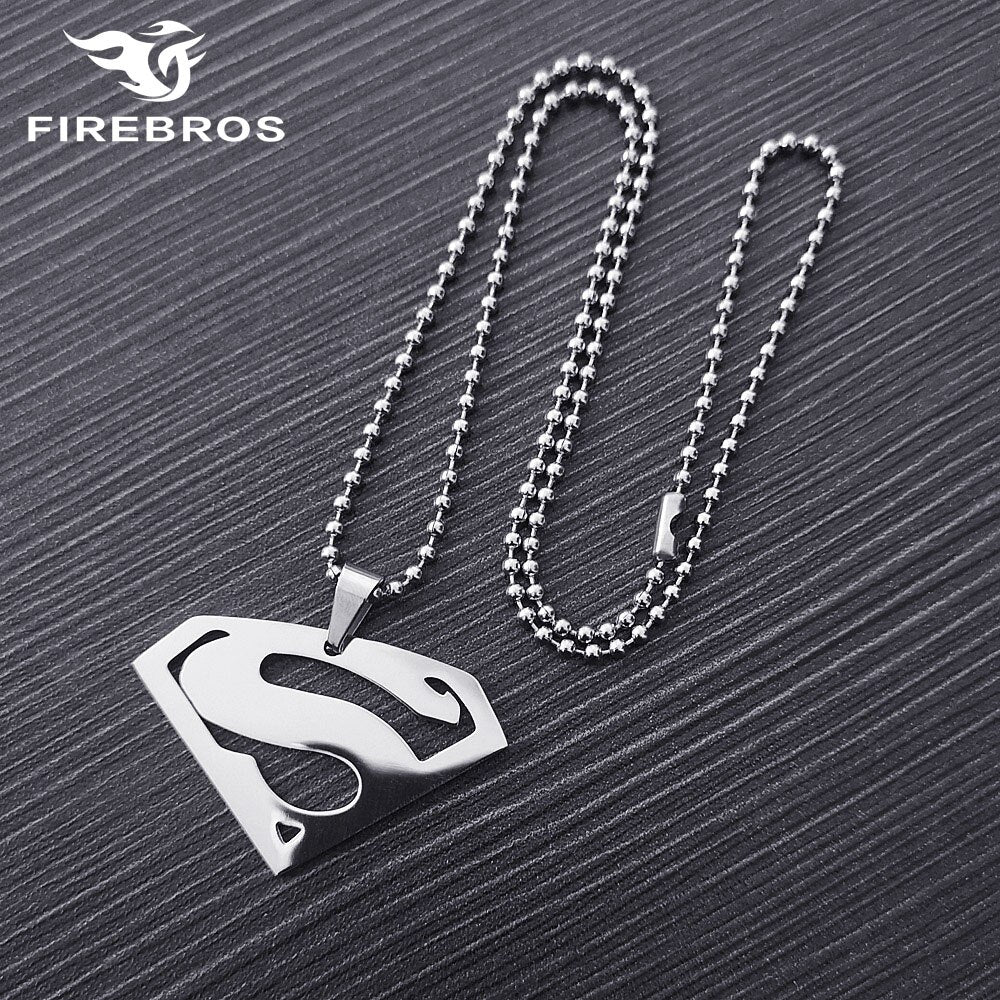 FIREBROS 20/24" Silver Color High Polish Stainless Steel Super Hero Man Pendant Movie Anime Necklace Men Jewelry Kids Boy Gift