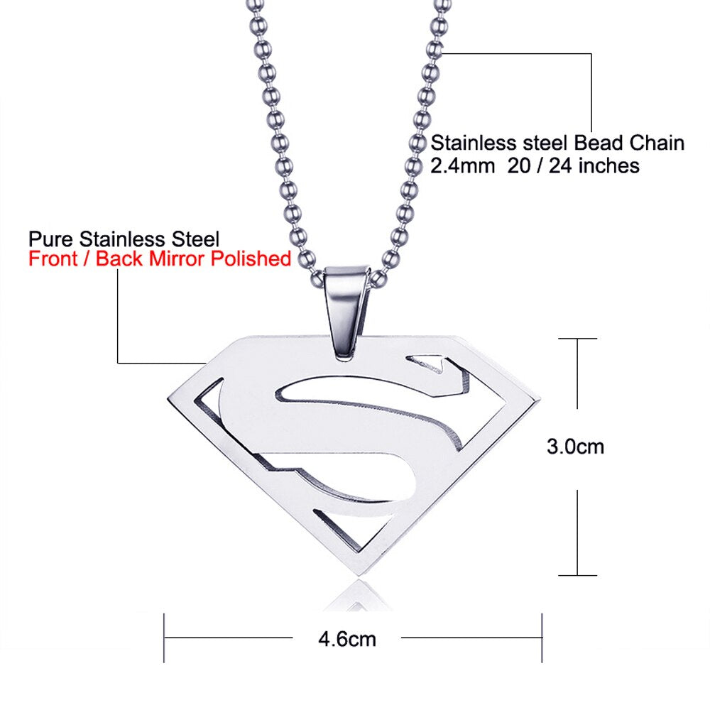 FIREBROS 20/24" Silver Color High Polish Stainless Steel Super Hero Man Pendant Movie Anime Necklace Men Jewelry Kids Boy Gift