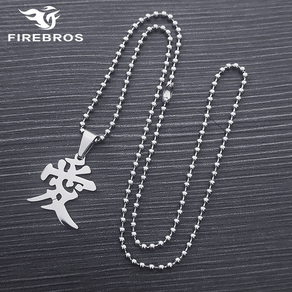 FIREBROS 2022 Free 20/24&quot; Chain Silver Color Stainless Steel Chinese Letter &quot;Love&quot; Pendant Necklace Men Women Jewelry Gift
