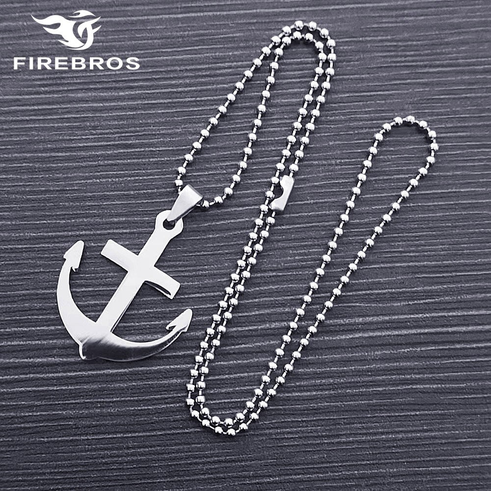FIREBROS 2022 Free 20" Chain Silver Color High Polished Stainless Steel Anchor Pendant Necklace Men Women Jewelry Gift