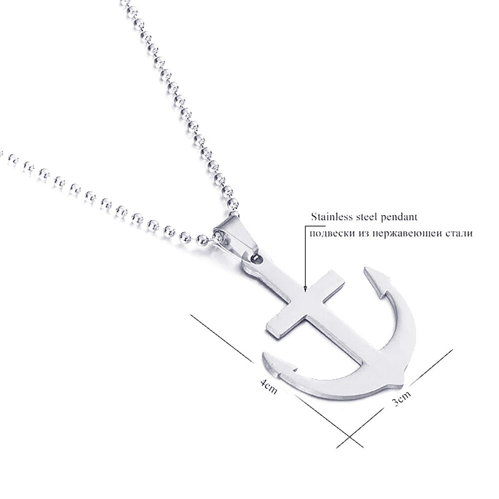FIREBROS 2022 Free 20" Chain Silver Color High Polished Stainless Steel Anchor Pendant Necklace Men Women Jewelry Gift