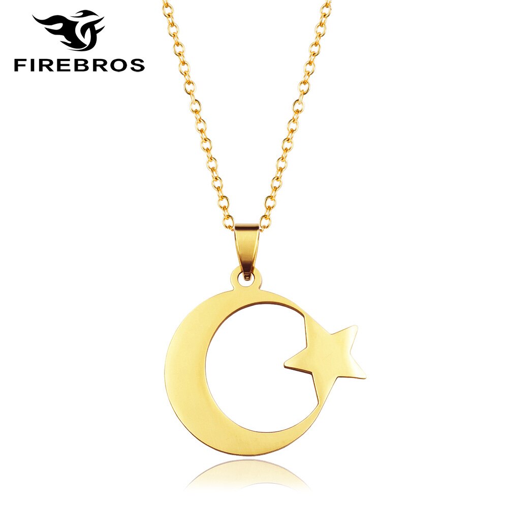FIREBROS 2022 Stainless Steel Crescent Moon Star Necklace Men Women Spiritual Islamic Muslim Pendant Turkish Religious Jewelry