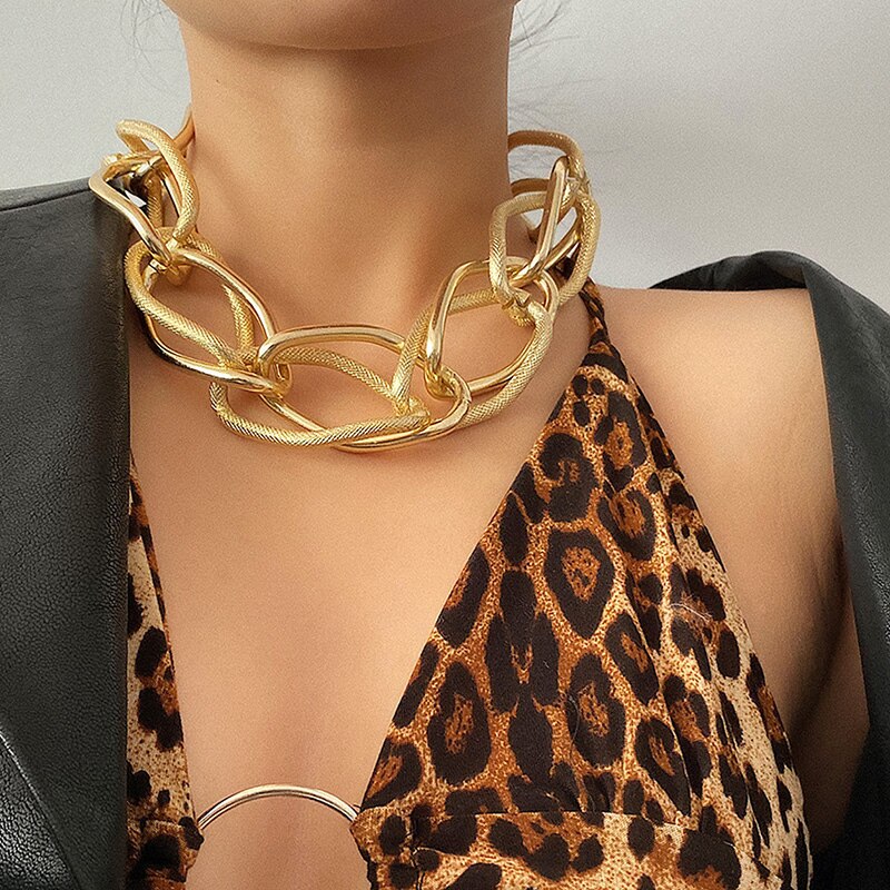 FLTMRH Punk Lock Choker Necklace Pendant Women Collar Statement Brand Gold Color Chunky Thick Chain Necklace Steampunk Men