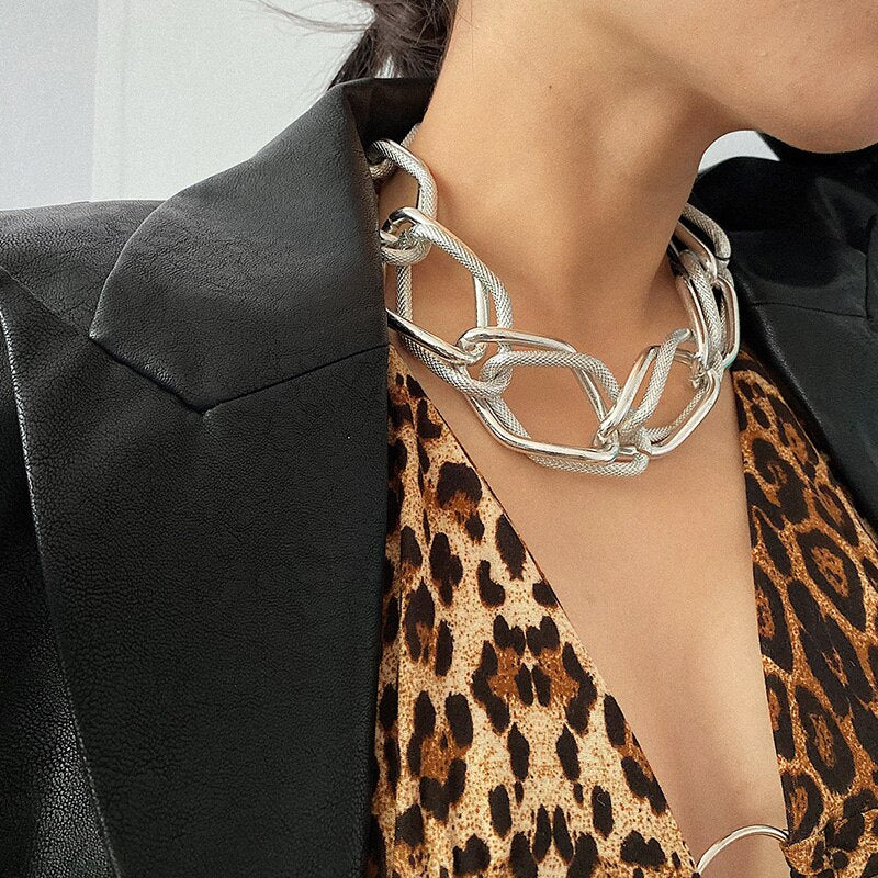 FLTMRH Punk Lock Choker Necklace Pendant Women Collar Statement Brand Gold Color Chunky Thick Chain Necklace Steampunk Men