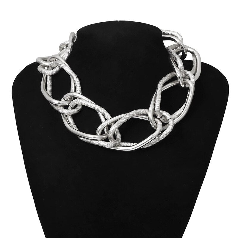 FLTMRH Punk Lock Choker Necklace Pendant Women Collar Statement Brand Gold Color Chunky Thick Chain Necklace Steampunk Men