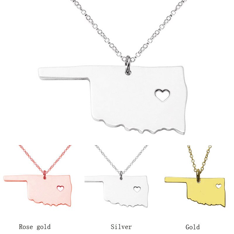 FOXCRAFT 2021 Outline Oklahoma Map Necklace With a Heart USA State Necklaces Personalize  jewelry Gift For Woman