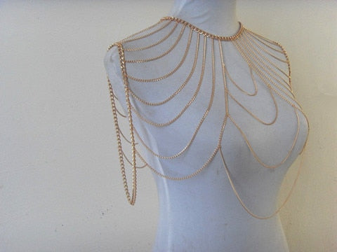 STYLE A36 Gold colour CHAIN DOUBLE SHOULDERS CHAIN Chains JEWELRY 3 COLORS