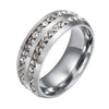 8mm Jewelry Stainless Steel Double Rows Crystal Finger Rings for Men women Titanium Black Rhinestone Wedding Rings