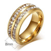 8mm Stainless Steel Double Rows Rings Women Jewelry Crystal Finger Rings Titanium Black Rhinestone Wedding Rings