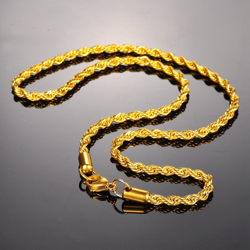 Stainless Steel Necklaces Women Men Chain Necklaces Twisted Rope Chain gold color Statement Necklace Fine Jewelry 4mm