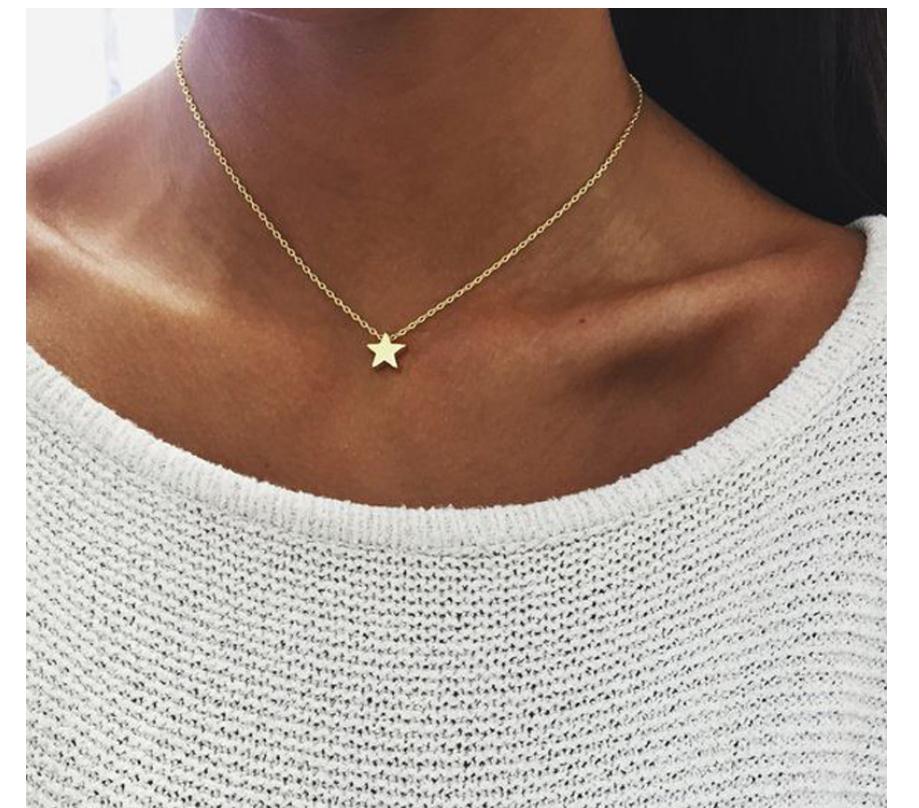 Women Chocker Gold Silver Color Chain Star Choker Necklace Jewelry Thickened Star Pendant Clavicle Sweater Necklace