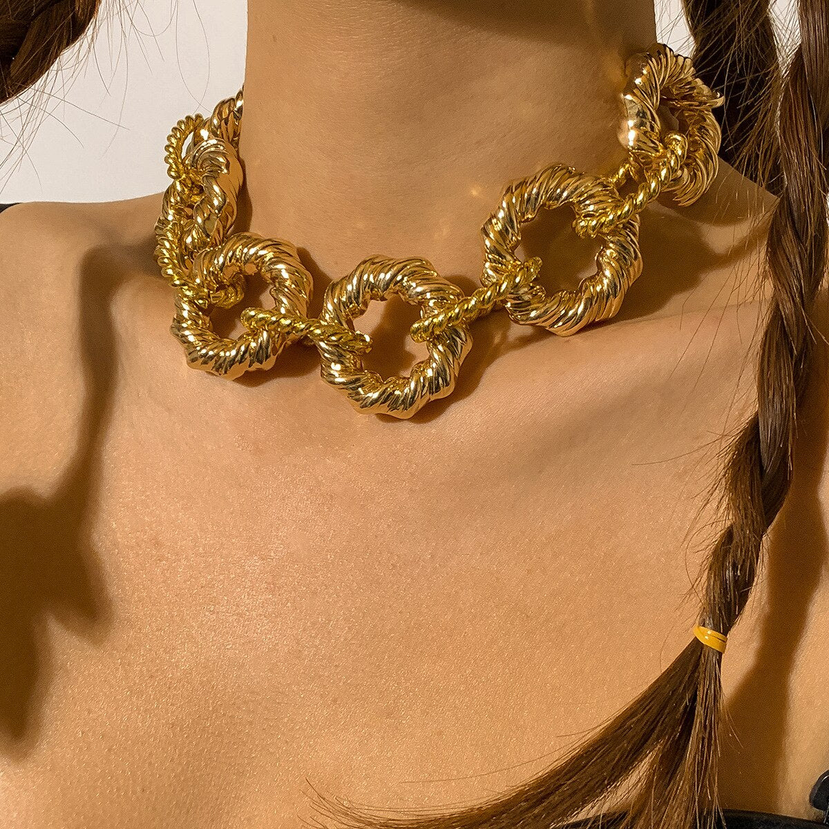 FXCUBE Goth Punk Hip Hop Rock Heavy Metal Choker Necklace For Women Thick Twist Chain Circle Pearl Necklace Boho Jewelry Friends