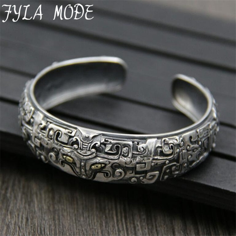 100% Pure 925 Sterling Silver The Beast Gluttonous Vintage Bracelet Bangle for Men Indian Famous Brand Jewelry PBG004