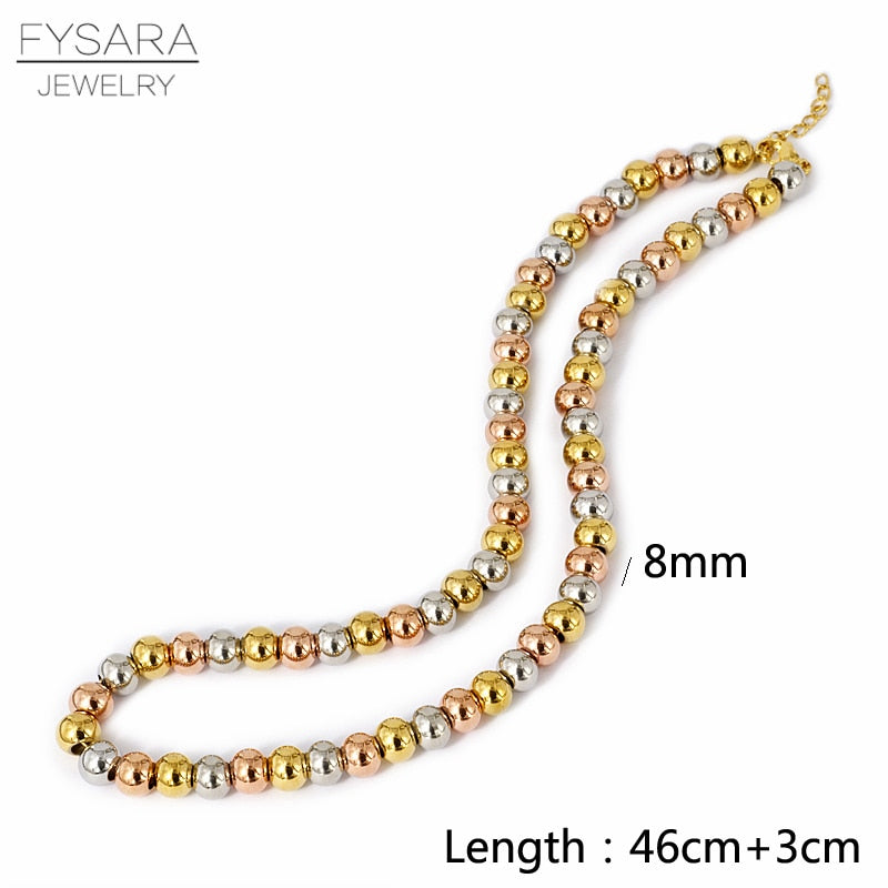 FYSARA Black Rose Gold Color 8MM Stainless Steel Ball Necklace For Women Men Jewelry Beads Choker Heavy Necklaces Punk