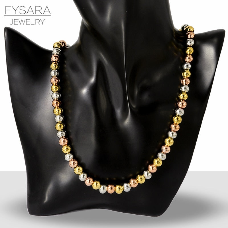 FYSARA Black Rose Gold Color 8MM Stainless Steel Ball Necklace For Women Men Jewelry Beads Choker Heavy Necklaces Punk