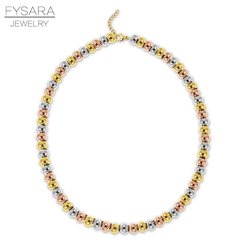 FYSARA Black Rose Gold Color 8MM Stainless Steel Ball Necklace For Women Men Jewelry Beads Choker Heavy Necklaces Punk