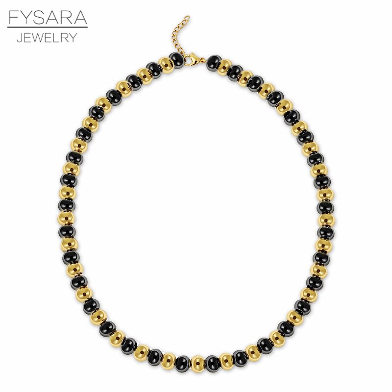 FYSARA Black Rose Gold Color 8MM Stainless Steel Ball Necklace For Women Men Jewelry Beads Choker Heavy Necklaces Punk