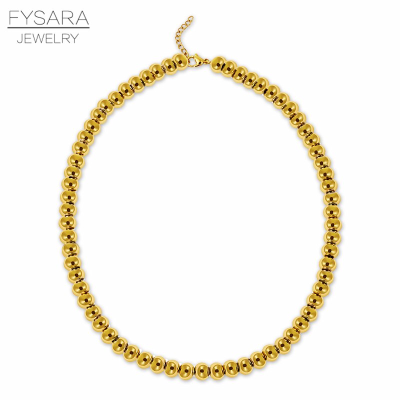 FYSARA Black Rose Gold Color 8MM Stainless Steel Ball Necklace For Women Men Jewelry Beads Choker Heavy Necklaces Punk