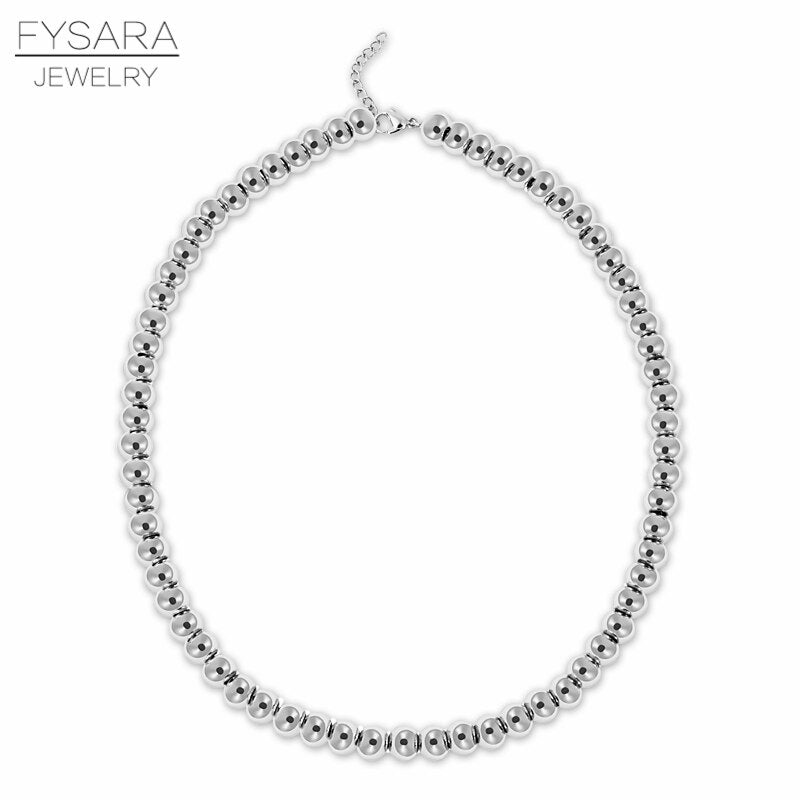 FYSARA Black Rose Gold Color 8MM Stainless Steel Ball Necklace For Women Men Jewelry Beads Choker Heavy Necklaces Punk