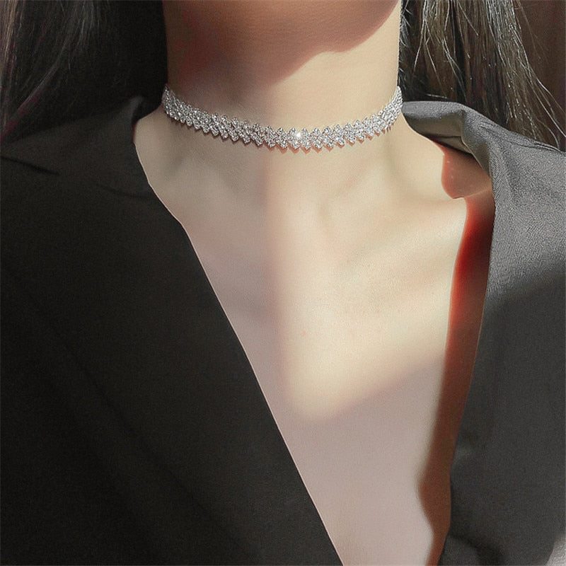 FYUAN  Full Rhinestone Choker Necklaces for Women Geometric Crystal Necklaces Weddings Jewelry Party Gifts