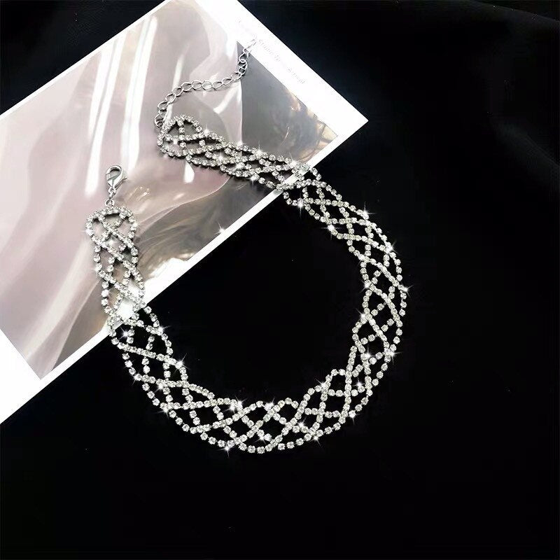 FYUAN Full Rhinestone Choker Necklaces for Women Shine Crystal Necklaces Weddings Jewelry Party Gifts