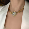 FYUAN Golden Heart Crystal Choker Necklaces for Women Geometric Chain Necklaces Statement Jewelry Party