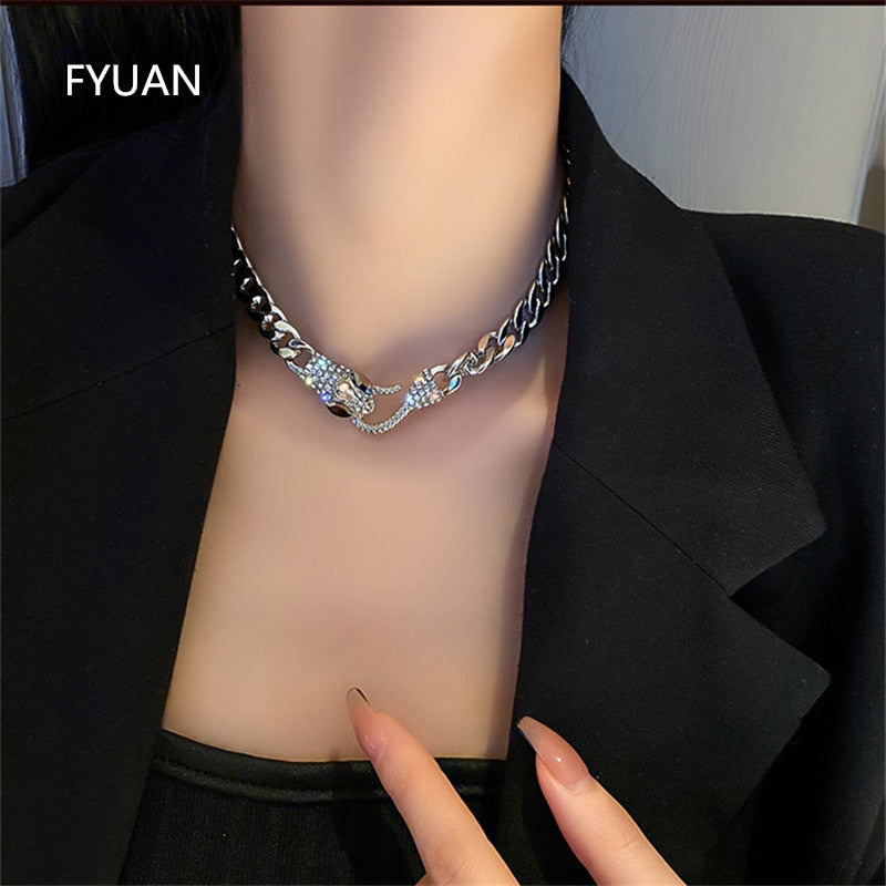 FYUAN Snake Shape Hook Choker Necklaces for Women Geometric Chain Necklaces Statement Jewelry