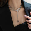 FYUAN Geometric Crystal Choker Necklaces for Women Splicing Chain Button Long Pendant Necklaces Statement Jewelry