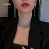 FYUAN Geometric Heart Crystal Choker Necklaces for Women Chain Long Tassel Pendant Necklaces Statement Jewelry