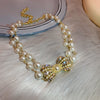 FYUAN Golden Bowknot Rhinestone Choker Necklaces for Women Pearl Necklaces Weddings Bride Jewelry