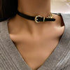 FYUAN Golden Chain Choker Necklaces for Women Short Black Leather Button Necklaces Statement Jewelry