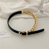 FYUAN Golden Chain Choker Necklaces for Women Short Black Leather Button Necklaces Statement Jewelry