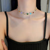 FYUAN Korean Style Colorful Crystal Choker Necklaces for Women Clavicle Chain Necklaces Jewelry Bijoux